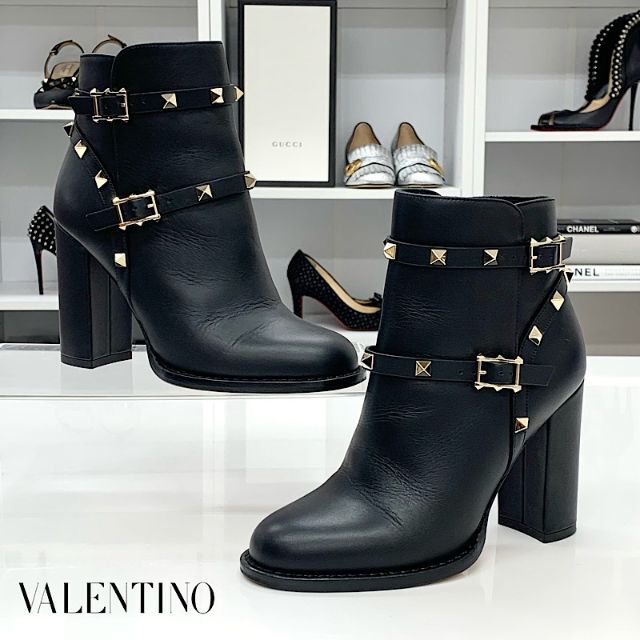 独特な店 - VALENTINO 5671 ブラック ショートブーツ レザー ロック