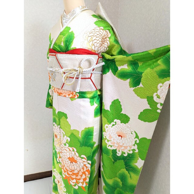 正絹 振袖フルセット 身丈157裄65 菊 ふき綿仕立て アンティーク