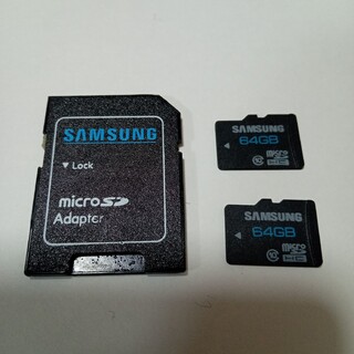 サムスン(SAMSUNG)のSAMSUNG  microSDカード 64GB 2枚 SDアダプター付き 中古(PC周辺機器)