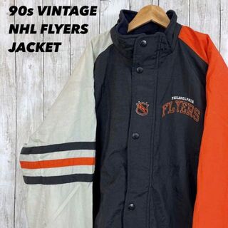 スターター(STARTER)の90sヴィンテージ古着NHLフライヤーズ中綿入り刺繍ロゴスタジャン　サイズXL.(ブルゾン)