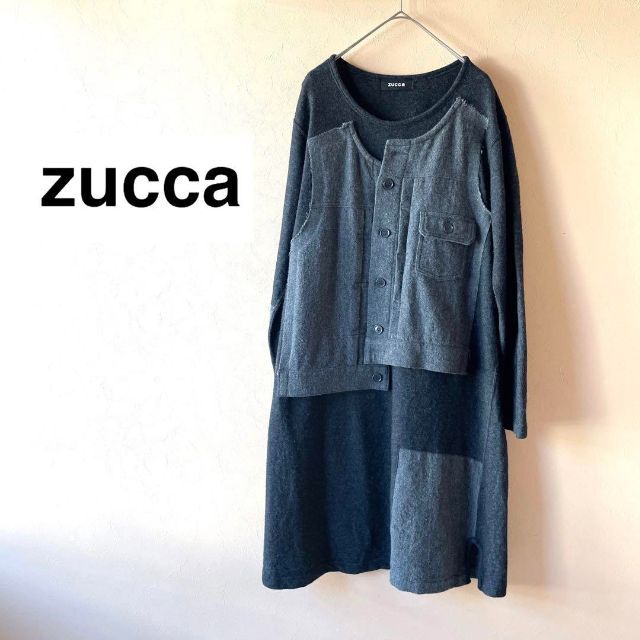 zucca ズッカ✨ウール パッチワークドッキング デザインワンピース M