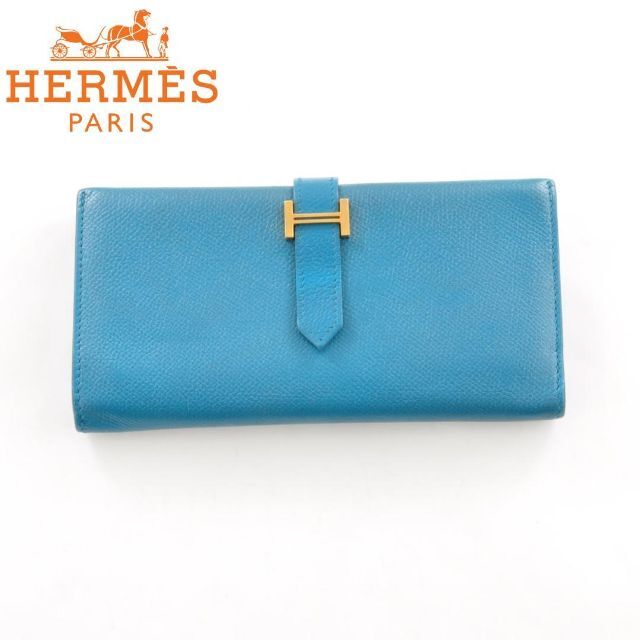 Hermes - エルメス 【美品】 ベアン ヴォーエプソン ブルー 三つ折り 財布 【□G刻印】