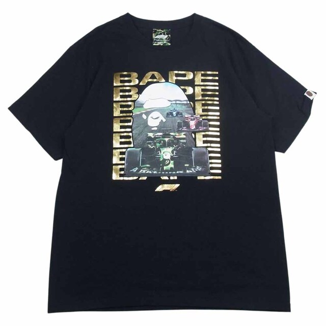 A BATHING APE アベイシングエイプ × Formula1 フォーミュラワン レーシング フォト ロゴ プリント 半袖 Tシャツ ブラック系 L約52cm袖丈