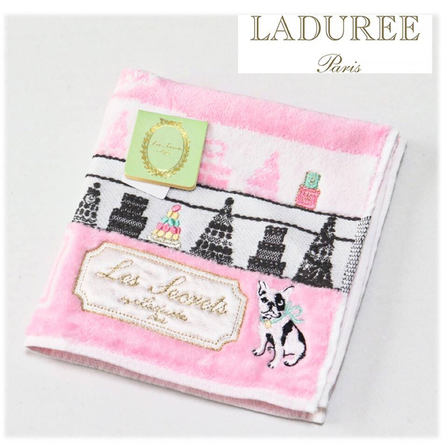 LADUREE(ラデュレ)の《ラデュレ》新品 マカロン・ワンちゃん刺繍 おしゃれ可愛いタオルハンカチ レディースのファッション小物(ハンカチ)の商品写真