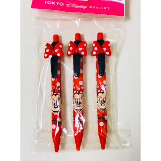 ディズニー(Disney)の東京ディズニー　ミニーマウスのボールペン1本　バラ売り　ドット　リボン(キャラクターグッズ)