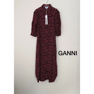 アダムエロぺ(Adam et Rope')の【新品】GANNI ガニー　フラワー ブラック ロングワンピース(ロングワンピース/マキシワンピース)