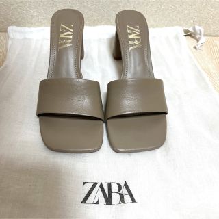 ザラ(ZARA)のZARA レザー ヒールサンダル ミュール ミンクグレー 36(ミュール)