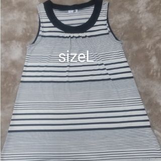 [送料込]sizeL/チュニック/ベージュ&黒ボーダー//(チュニック)