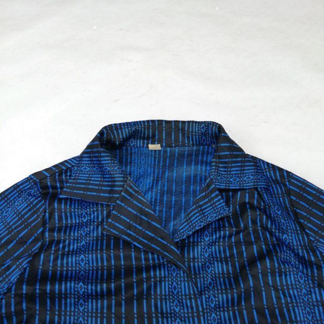 90s日本製柄シャツストライプ総柄モードポリシャツオープンカラーシャツ