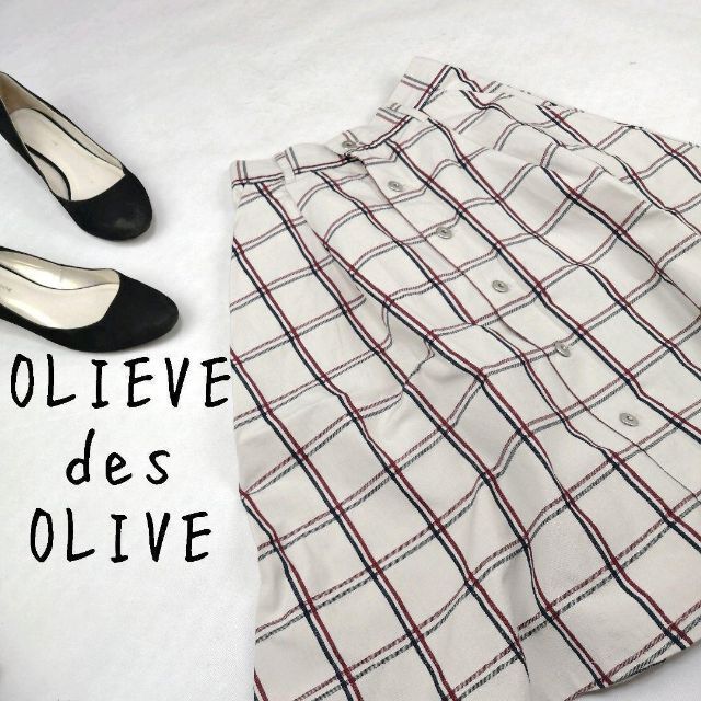 OLIVEdesOLIVE(オリーブデオリーブ)の【OLIVE des OLIVE】膝丈スカート チェック柄 フロントボタン レディースのスカート(ひざ丈スカート)の商品写真