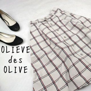 オリーブデオリーブ(OLIVEdesOLIVE)の【OLIVE des OLIVE】膝丈スカート チェック柄 フロントボタン(ひざ丈スカート)