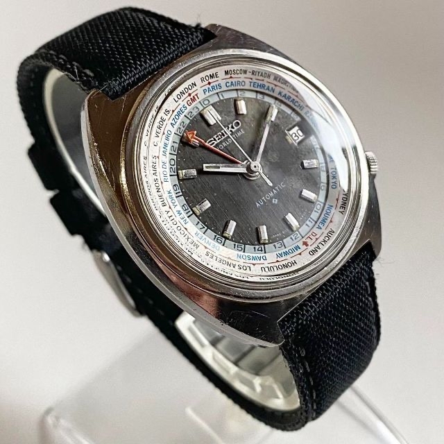 セイコー6117-6400ワールドタイム腕時計メンズ自動巻き70年代/整備済み