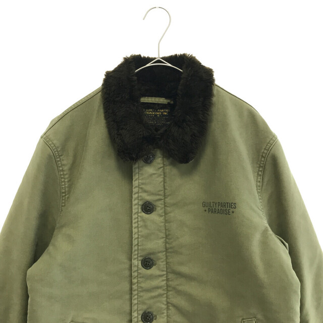 WACKO MARIA(ワコマリア)のWACKO MARIA ワコマリア N-1 DECK JACKET ロゴプリント ボア デッキジャケット カーキ メンズのジャケット/アウター(フライトジャケット)の商品写真