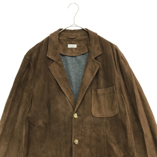 BRUNELLO CUCINELLI(ブルネロクチネリ)のBRUNELLO CUCINELLI ブルネロクチネリ ヌバック レザー テーラードジャケット ブラウン メンズのジャケット/アウター(フライトジャケット)の商品写真