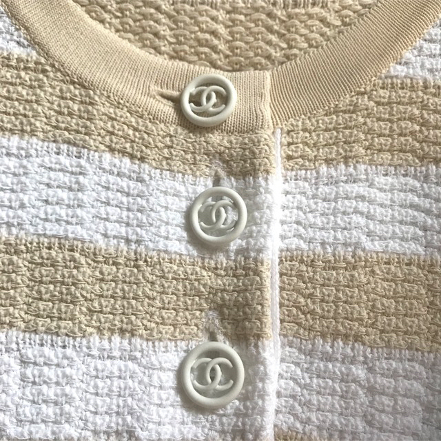 極美品♡  CHANEL   CCボタン　ボーダー ニット ワンピース  36