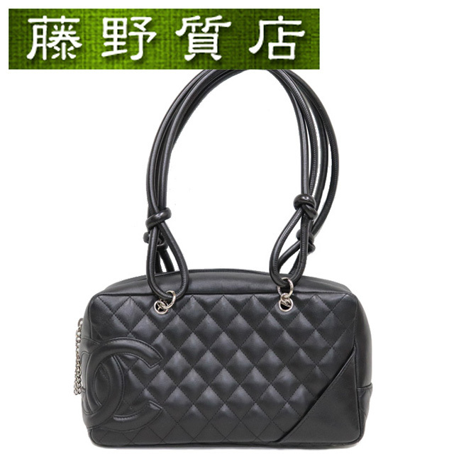 シャネル CHANEL カンボン ライン ボーリング バッグ ショルダー ボストン レザー 黒 内側ピンク シルバー金具 A25171 8001