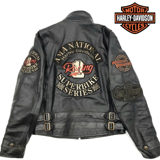 Harley Davidson - ワッペン多数◆HARLEY-DAVIDSON◆ライダースジャケット黒赤L 546