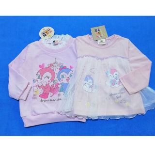 アンパンマン(アンパンマン)の新品　100cm　アンパンマン　春女の子長袖2枚セット②　ピンク×パープル(Tシャツ/カットソー)