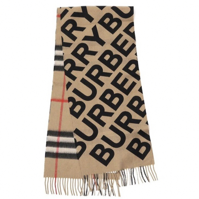 BURBERRY・バーバリーロゴ&チェックカシミヤス マフラーリバーシブル