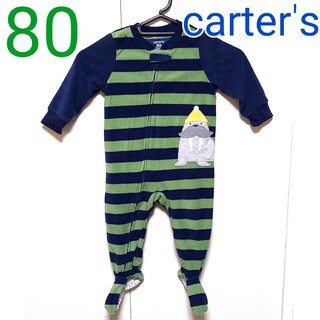 カーターズ(carter's)のcarter's フリース　ロンパース　トド　海獣　動物柄　ボーダー　80(ロンパース)