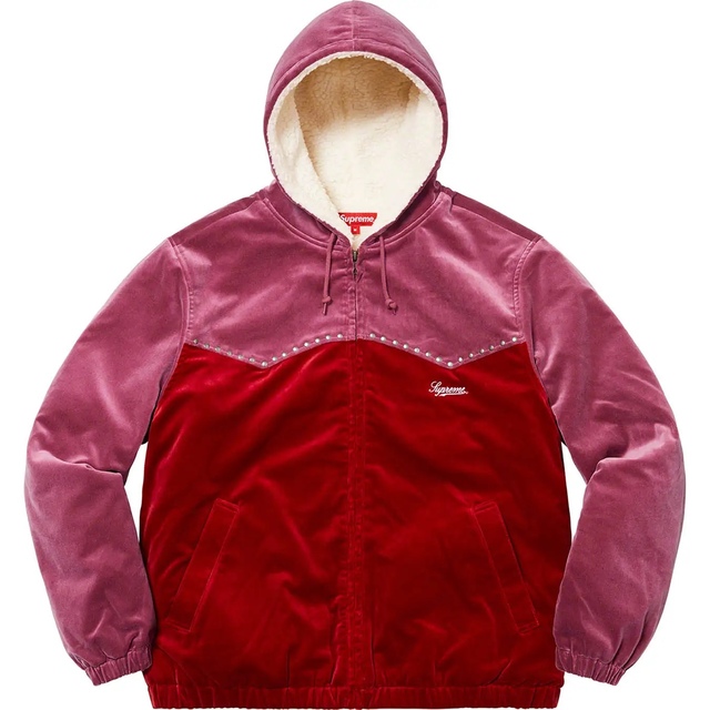 RedサイズSupreme Studded Velvet Hooded Jacket