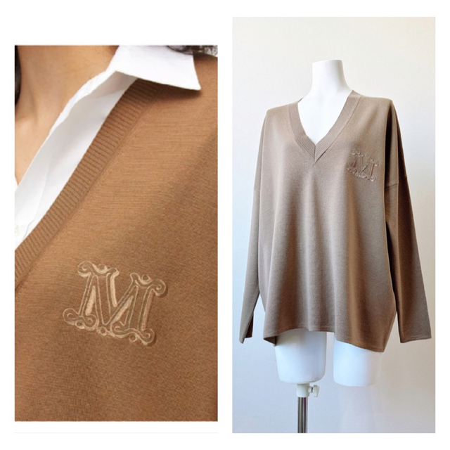 Max Mara - MAXMARA ロゴ刺繍　ヴァージンウール　Vネック　セーター