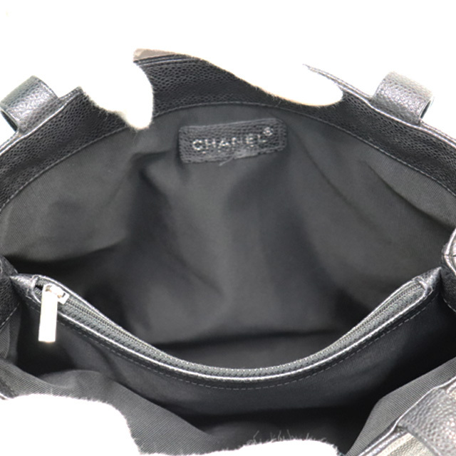 シャネル CHANEL マトラッセ ショルダー バッグ 黒 ブラック シルバー金具 キャビアスキン トートバッグ 8144