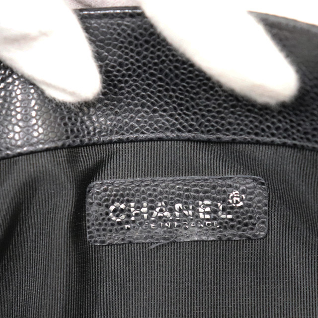 シャネル CHANEL マトラッセ ショルダー バッグ 黒 ブラック シルバー金具 キャビアスキン トートバッグ 8144