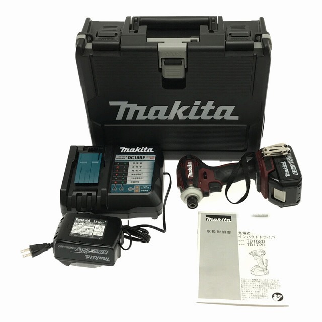 自動車/バイク☆ケースキズ有り未使用品☆makita マキタ 18V 充電式インパクトドライバ TD172DGX AR バッテリー2個(BL1860B) 充電器付き 63855