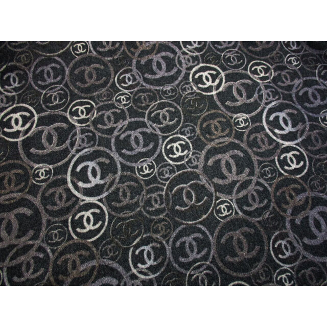 CHANEL ショール 大判ストール ココマーク ブラック グレー カシミア