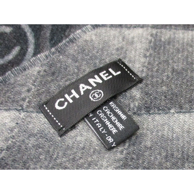 CHANEL ショール 大判ストール ココマーク ブラック グレー カシミア