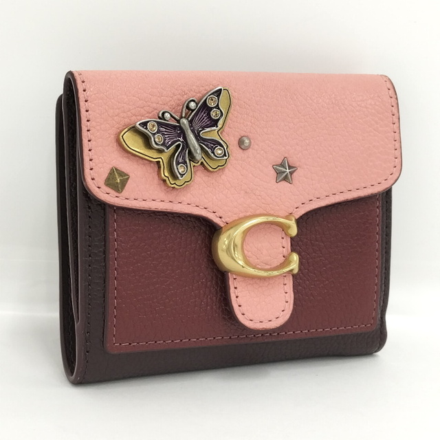 新品☆COACH(コーチ)ピンク バタフライ 蝶々 レザー 折り財布lala