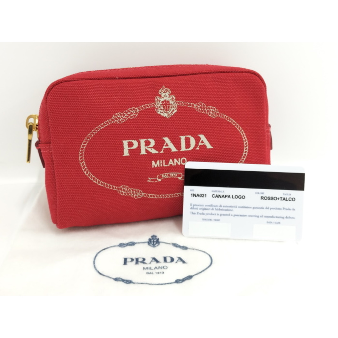 PRADA コスメ 化粧 ポーチ カナパ キャンバス ロッソ レッド