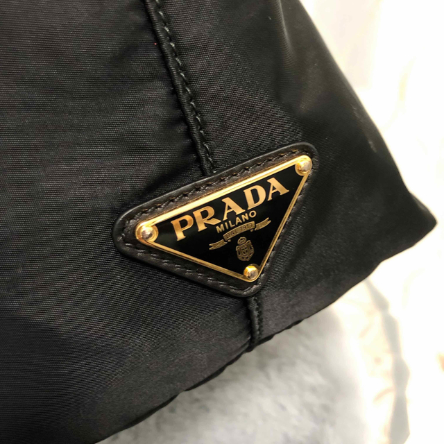 美品◆PRADA ロゴリボン ナイロントートバッグ　ブラック 黒　NERO