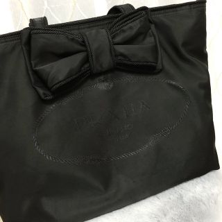 PRADA - 美品◇PRADA ロゴリボン ナイロントートバッグ ブラック 黒 ...