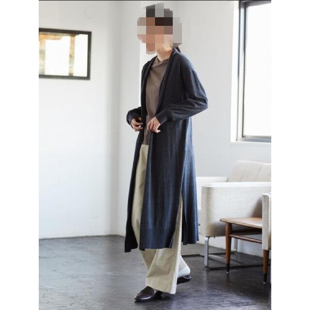 AMERICAN HOLIC 衿ボリュームロングニットカーディガン F ダーク杢