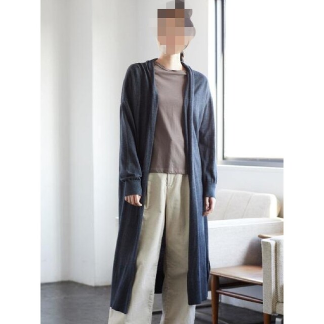 AMERICAN HOLIC 衿ボリュームロングニットカーディガン F ダーク杢