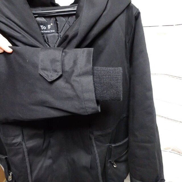 minsobi   ビッグフード コート  メンズ   ブラック  黒 メンズのジャケット/アウター(モッズコート)の商品写真
