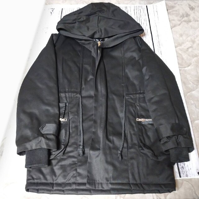 minsobi   ビッグフード コート  メンズ   ブラック  黒 メンズのジャケット/アウター(モッズコート)の商品写真
