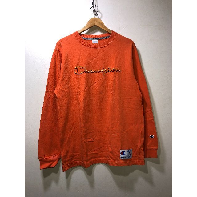 400112● Champion ロゴ ロンT XL Tシャツ オレンジ メンズのトップス(Tシャツ/カットソー(七分/長袖))の商品写真