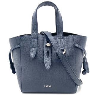 フルラ(Furla)のFurla フルラ 2WAY フルラ ネット ミニ トートバッグ ハンドバッグ ショルダーバッグ 肩掛け 斜め掛け 革 かばん 鞄   グレインカーフレザー    ネイビー 紺 ソフトゴールド金具 レディース 人気 美品【中古品】(ショルダーバッグ)