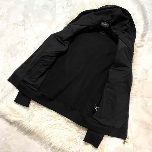 本物 美品 バルマンオム レザー切替 ZIP UP パーカー バイカー 黒 S