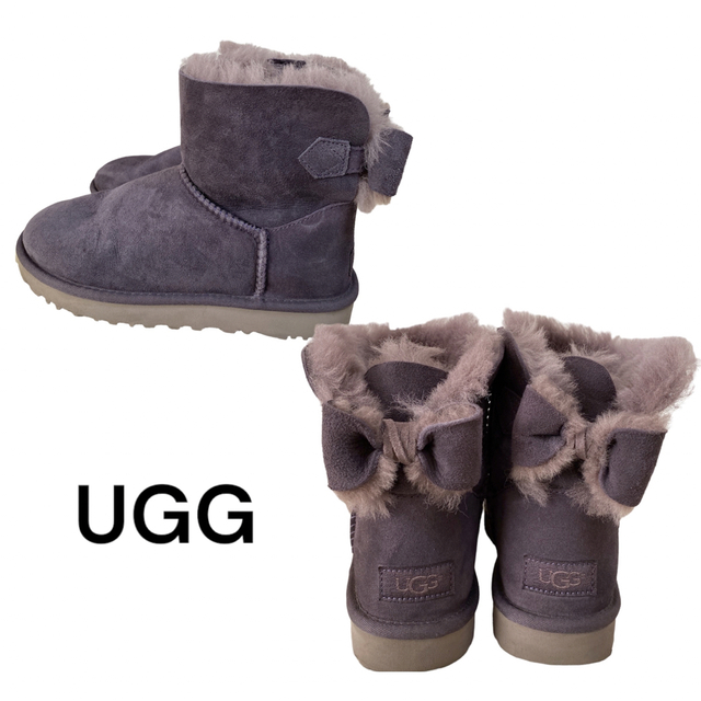 25cm高さUGG リボン ムートンブーツ パープル アグ 大人可愛い NAVEAH