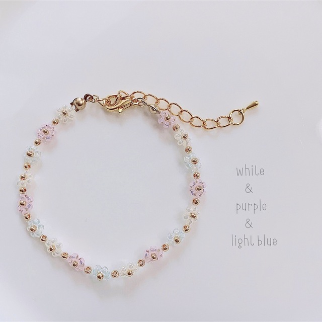 韓国ビーズ♡フラワーブレスレット＼White×Pearl／ 通販