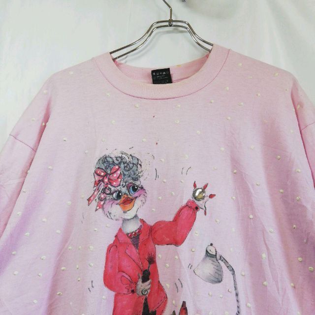 フルーツオブザルームアメリカ製90s半袖Tシャツプリントアニマル柄鳥ピンク
