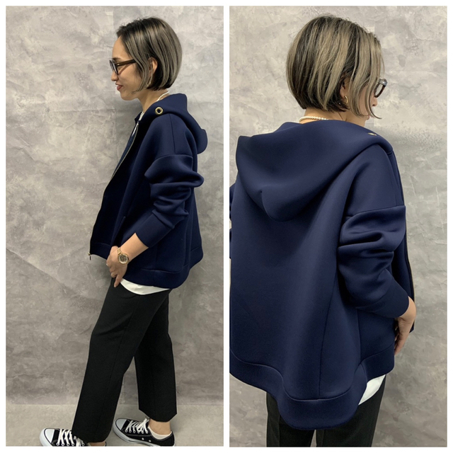 DAME FRANK フルZip upボンディングフーディー パーカー ネイビー 最