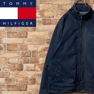 トミーヒルフィガー(TOMMY HILFIGER)のトミーヒルフィガー　ジップアップジャケット　刺繍ロゴ　ネイビー　チェック　L(ブルゾン)