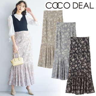 ココディール(COCO DEAL)のcocodeal♡フラワーMIXペプラムスカート♡ブラック(ロングスカート)