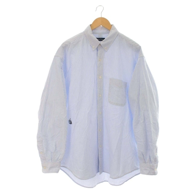 NAUTICA(ノーティカ)のノーティカ NAUTICA ダブルボタンシャツ ストライプ 刺繍 長袖 L 水色 メンズのトップス(シャツ)の商品写真