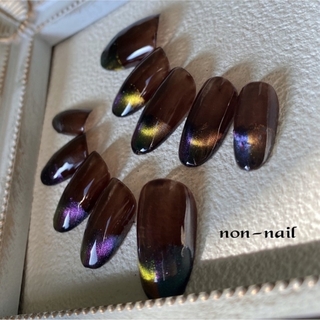ネイルチップ　量産型　マグネット　フレンチ　バイカラー　オーダー　ブラウン コスメ/美容のネイル(つけ爪/ネイルチップ)の商品写真